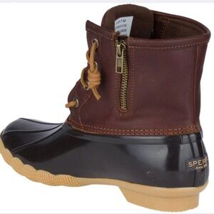 NEW Sperry Saltwater Duck Boots Brown Leather Waterproof Rain Boots Women’s 7M